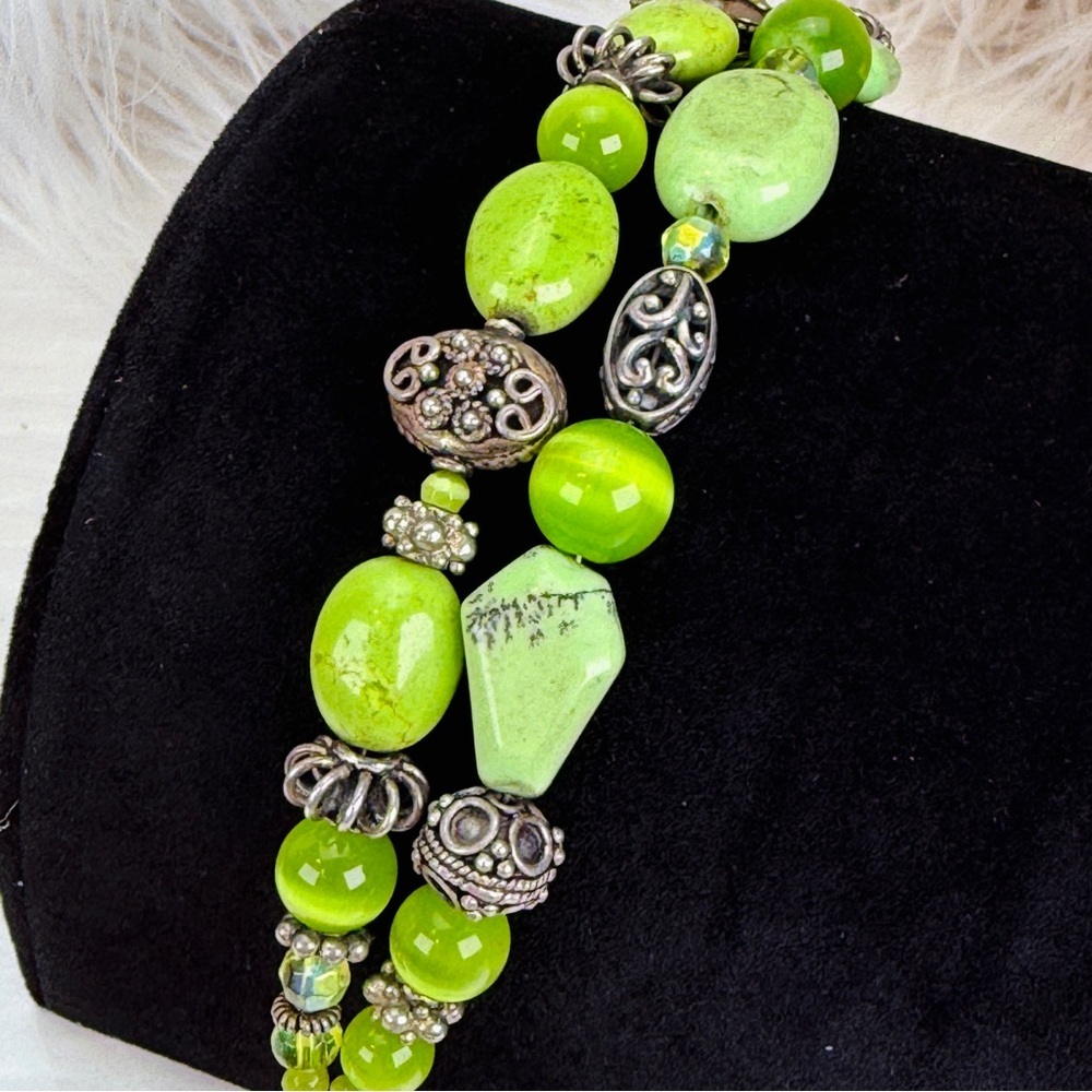 Vintage green double strand, bohemian chic bracelet